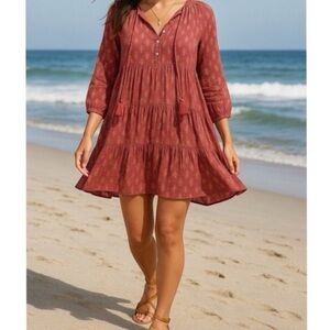 Scandal Italy Ordell Pink & Gold Boho
Metallic Print Dress Size L LIKE NEW